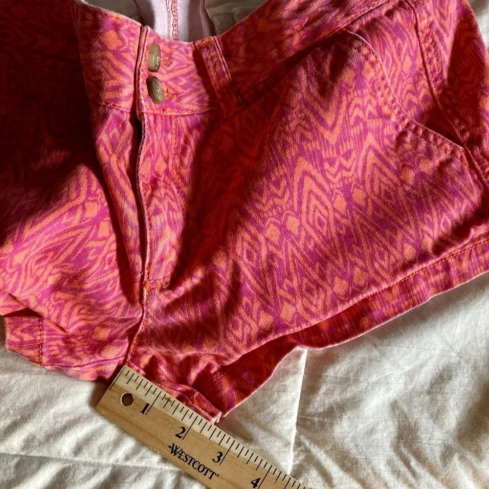 American Eagle Super Low Shortie Shorts Women's 8 Aztec Pink Orange Flap Pocket